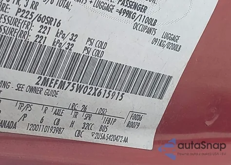 2002 Mercury Grand Marquis Ls из США, поврежденный, VIN 2MEFM75W02X615915